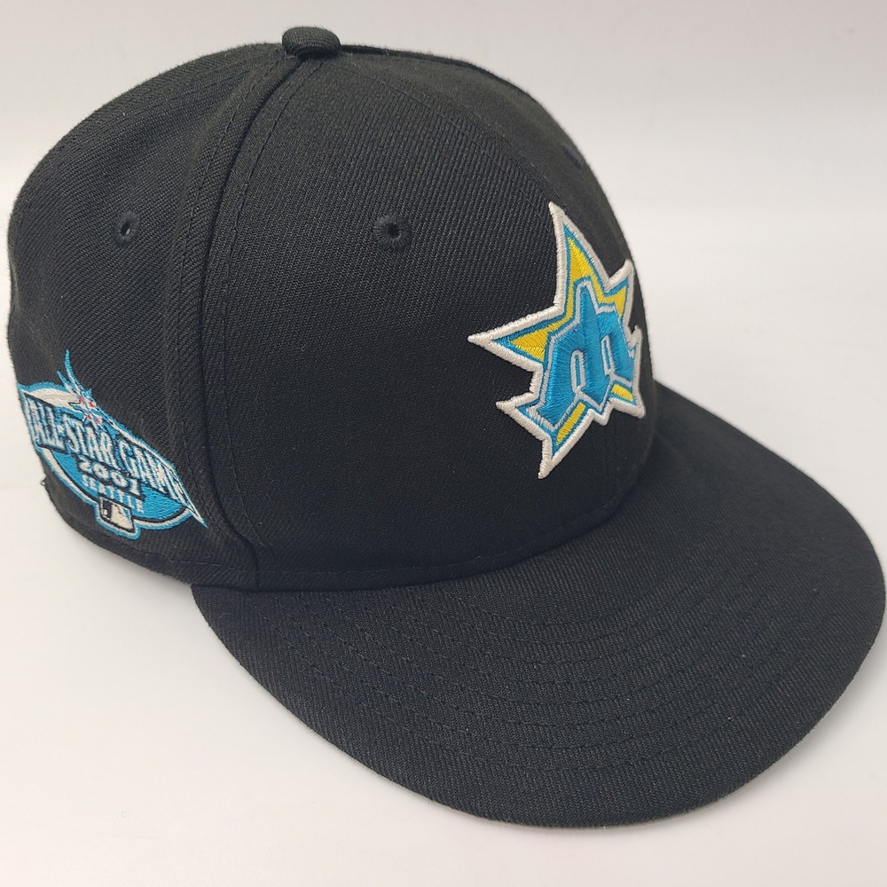 Seattle Mariners Hat Fitted 7 1/8 New Era 59Fifty Black 2001 All Star Game Patch